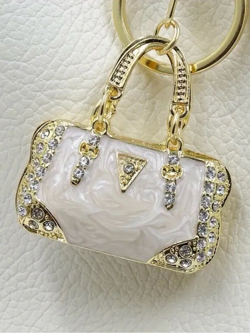 Designer-Inspired White Gold tone Rhinestones Accent Keychain Bling Gift bag